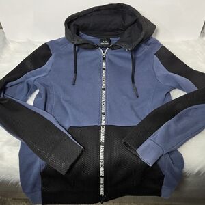 Armani Exchange Medium Rich Blue & Black Sweater Zip Hoodie AX Colourblock